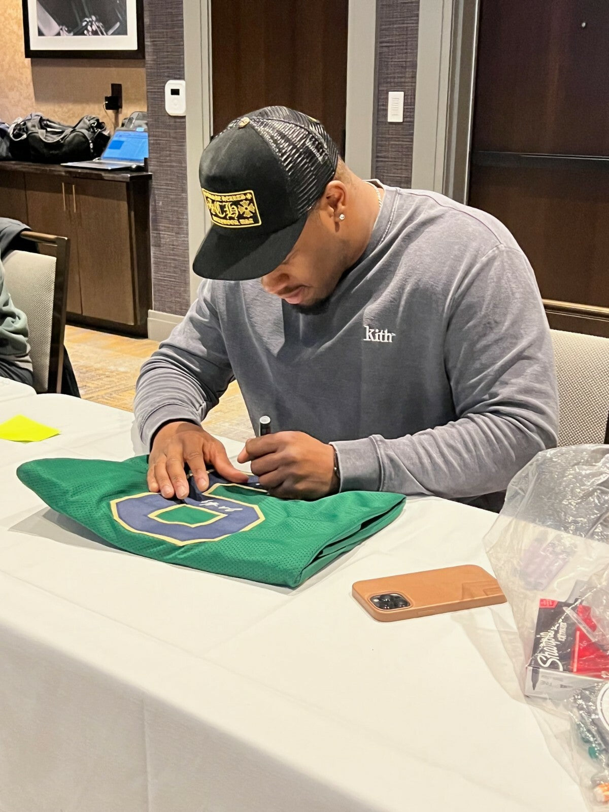 JUSTIN ADEMILOLA signed (NOTRE DAME FIGHTING IRISH) Green XL jersey JSA Witness