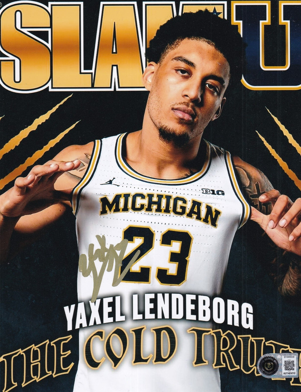 YAXEL LENDEBORG signed (MICHIGAN WOLVERINES) basketball 8X10 BECKETT BY085638