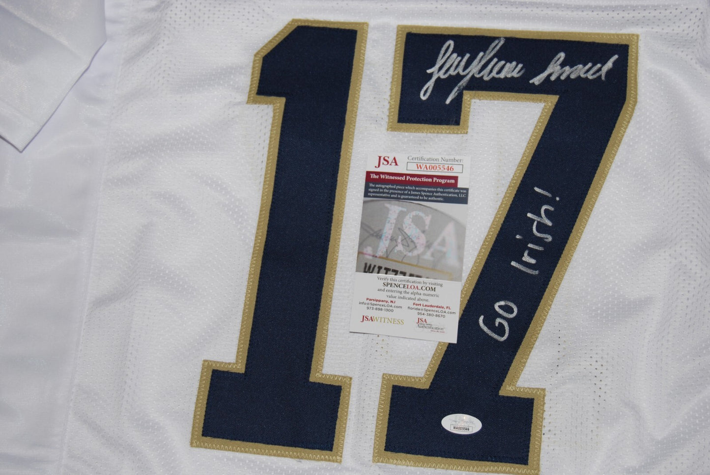 JAYLEN SNEED signed (NOTRE DAME FIGHTING IRISH) Go Irish! WHITE XL jersey JSA 