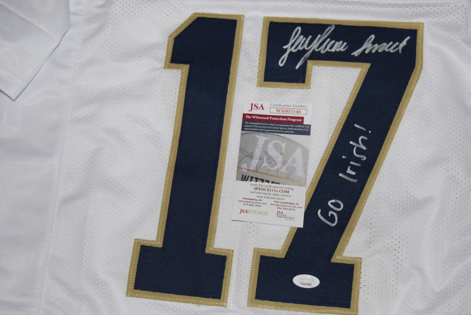 JAYLEN SNEED signed (NOTRE DAME FIGHTING IRISH) Go Irish! WHITE XL jersey JSA 