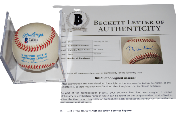 BILL CLINTON signed (42nd President of USA) OAL baseball BECKETT BAS A48505
