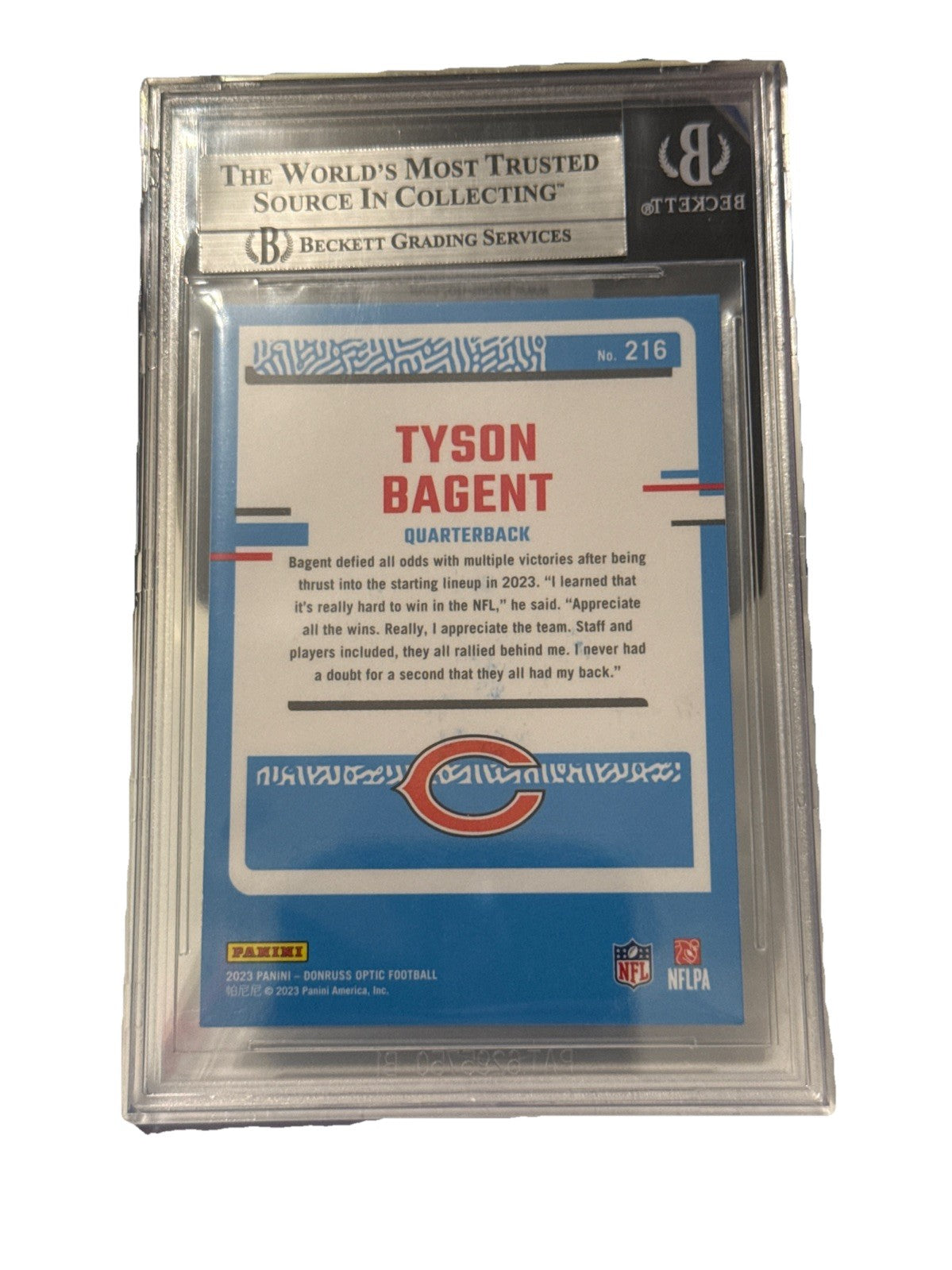 Tyson Bagent signed Chicago Bears 2023 Donruss RC Rookie Card Beckett 0003353727