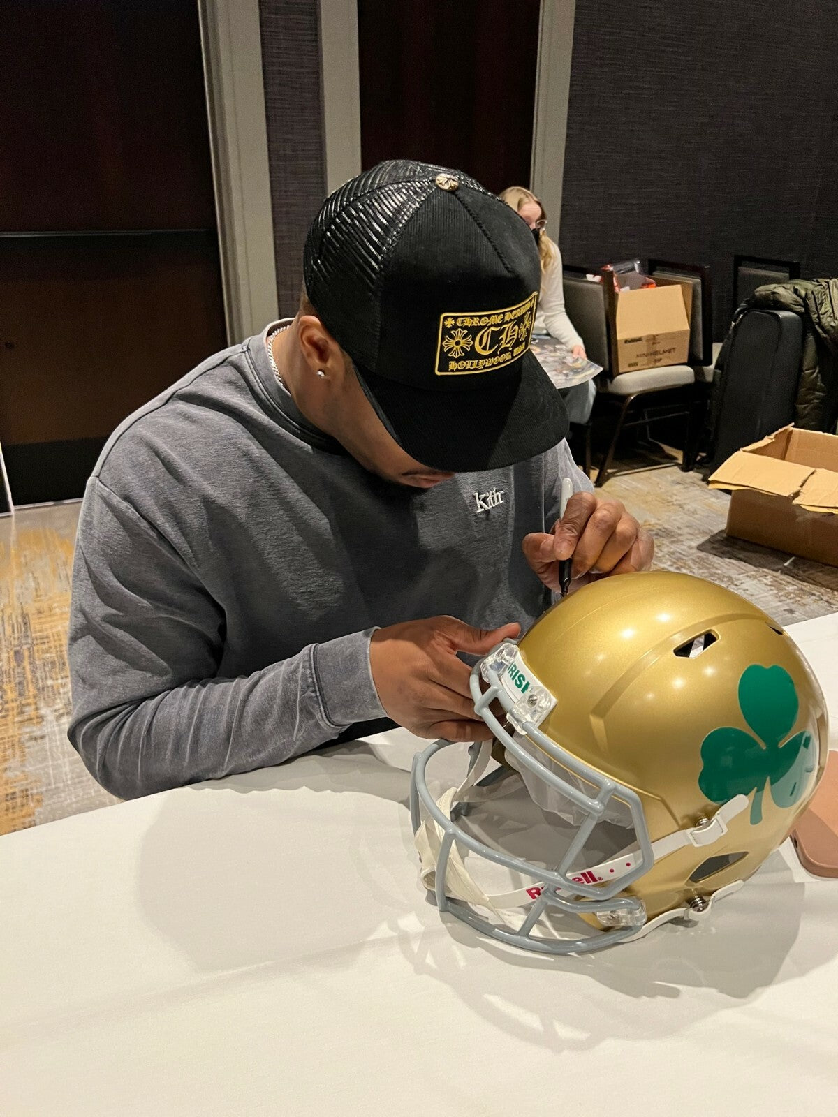JUSTIN & JAYSON ADEMILOLA signed (NOTRE DAME FIGHTING IRISH) F/S helmet JSA
