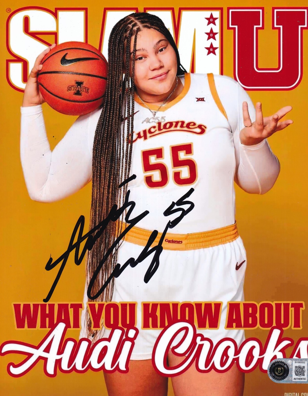 AUDI CROOKS signed (IOWA STATE) SLAM basketball 8X10 photo BECKETT BY085532