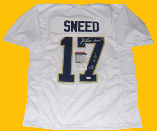 JAYLEN SNEED signed (NOTRE DAME FIGHTING IRISH) Go Irish! WHITE XL jersey JSA 