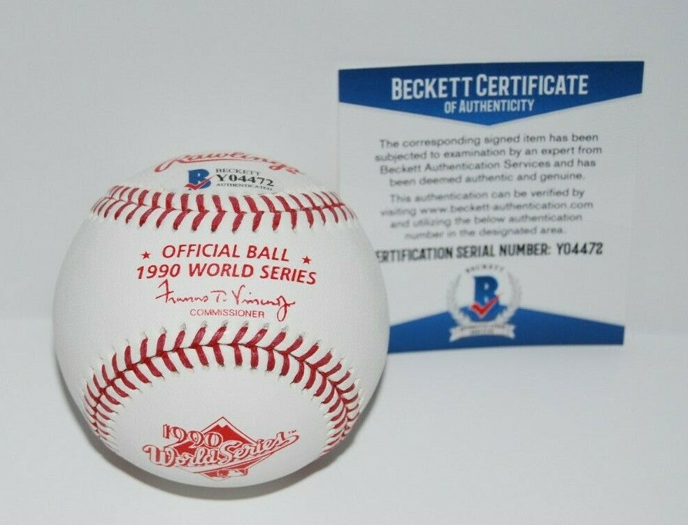 LOU PINIELLA signed (CINCINNATI REDS) 1990 WS Logo baseball BECKETT BAS Y04472