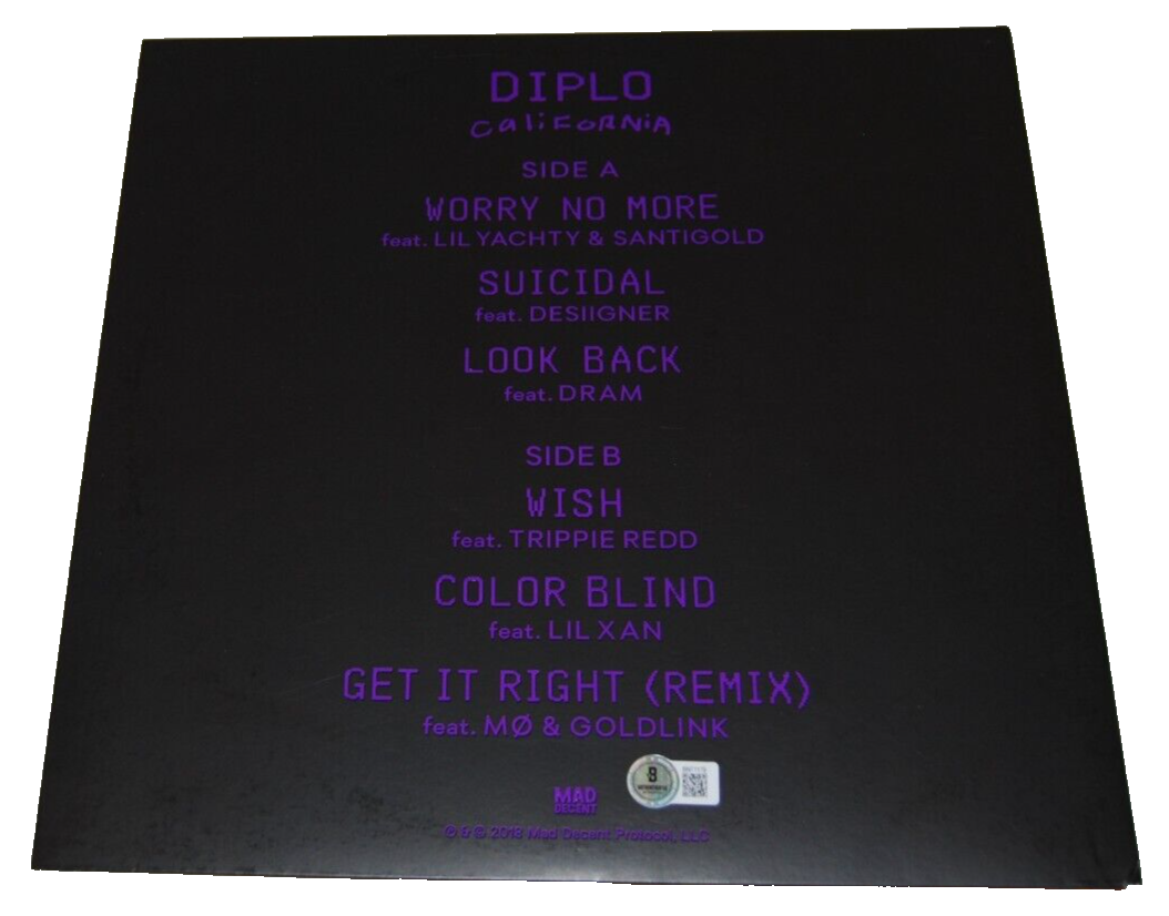 DIPLO signed (CALIFORINIA) Wish Vinyl Record Album LP BECKETT BAS BN71179