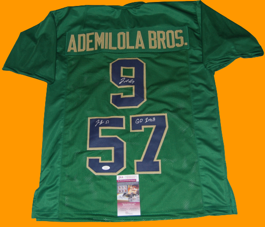 JUSTIN & JAYSON ADEMILOLA signed (NOTRE DAME FIGHTING IRISH) Green XL jersey JSA