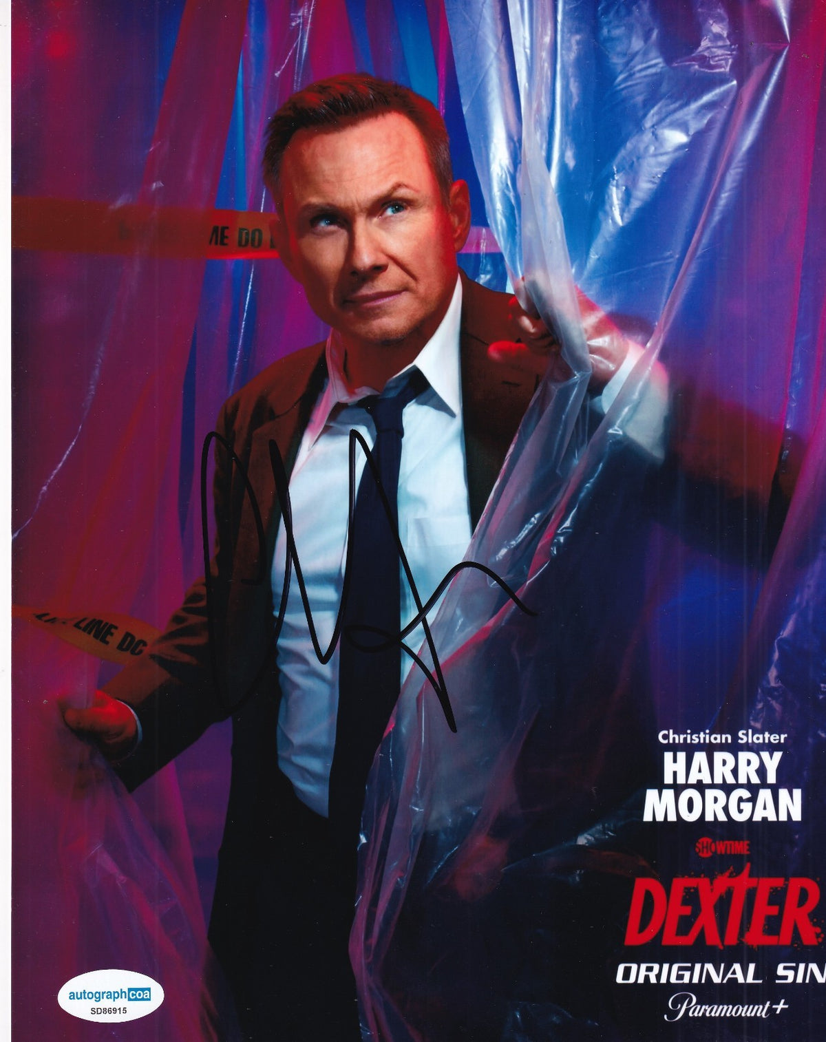 CHRISTIAN SLATER signed (DEXTER) Harry Morgan TV SHOW 8X10 photo ACOA SD86915