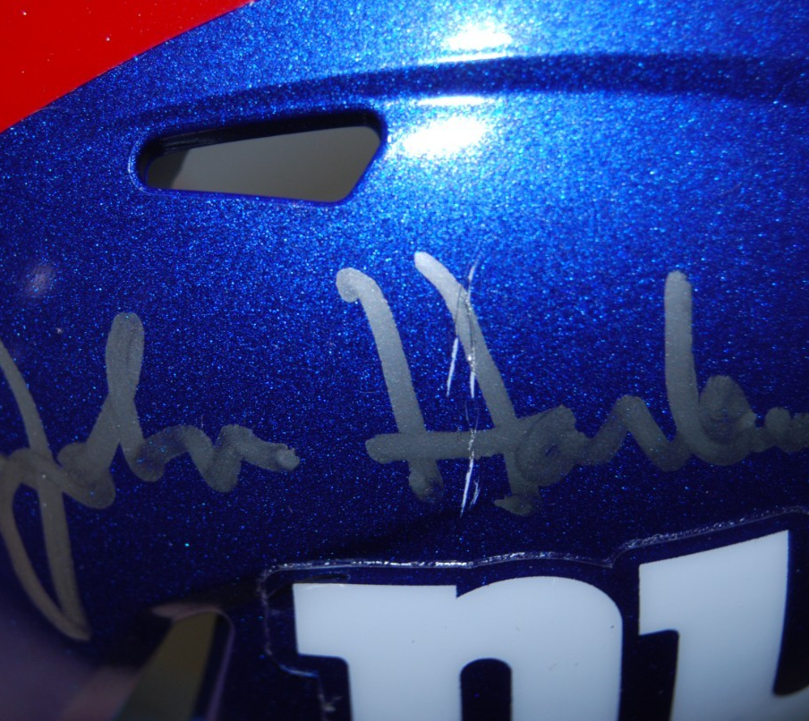 JOHN HARBAUGH signed (NEW YORK GIANTS) mini football helmet BECKETT BW07931
