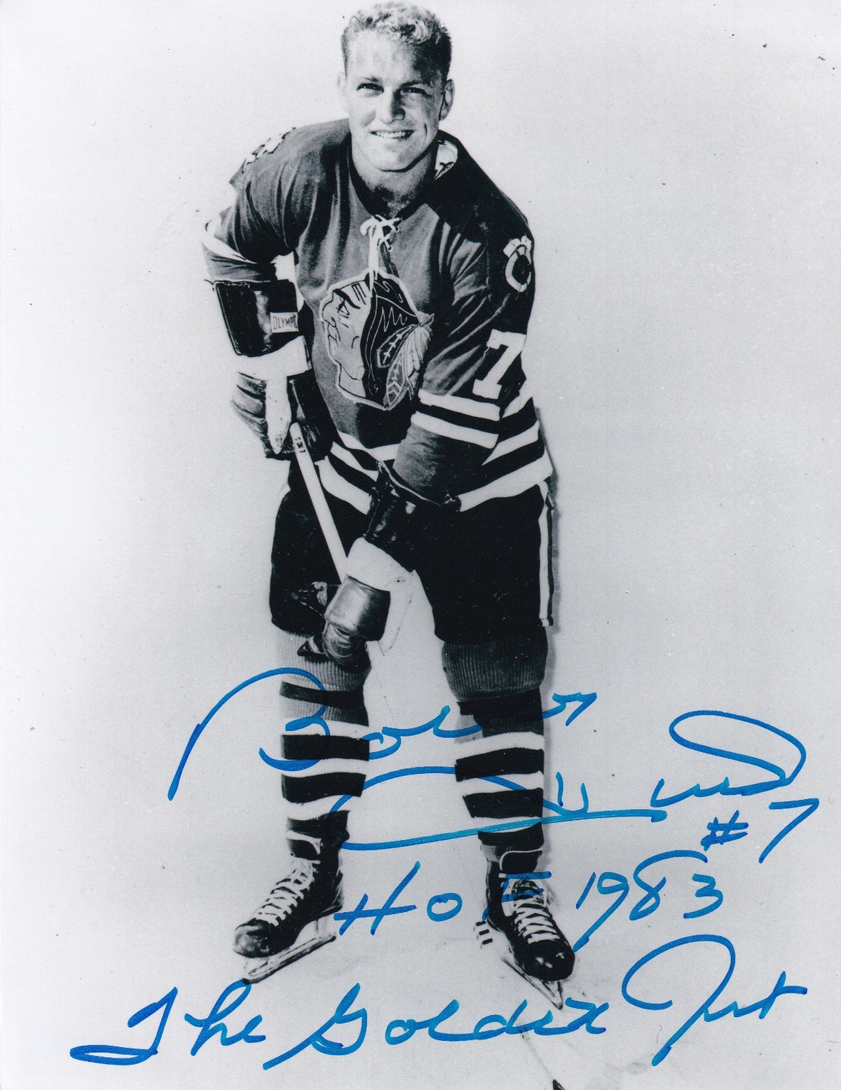 BOBBY HULL signed (CHICAGO BLACKHAWKS) Rare 8X10 photo BECKETT BAS BW52024