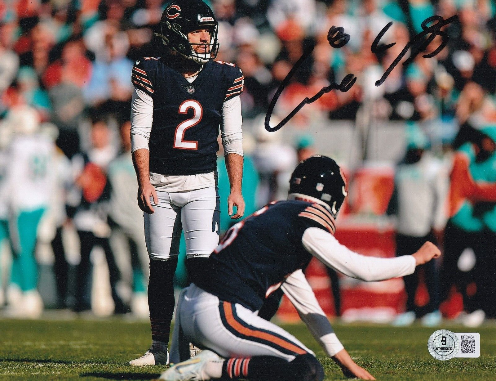 CAIRO SANTOS signed (CHICAGO BEARS) Football 8X10 photo BECKETT BAS BP09454