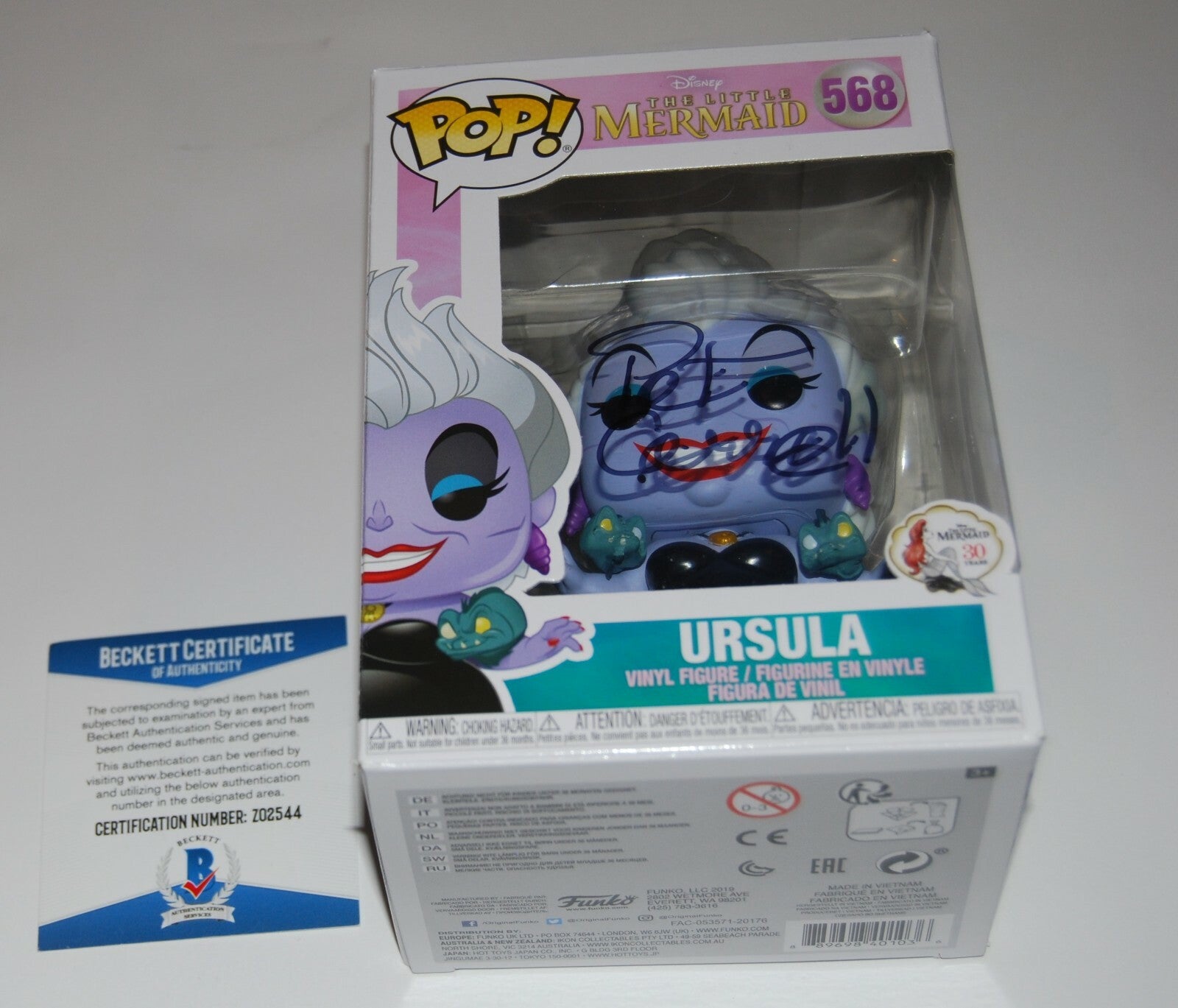 PAT CARROLL signed (THE LITTLE MERMAID) Ursula Funko Pop #568 BECKETT BAS 