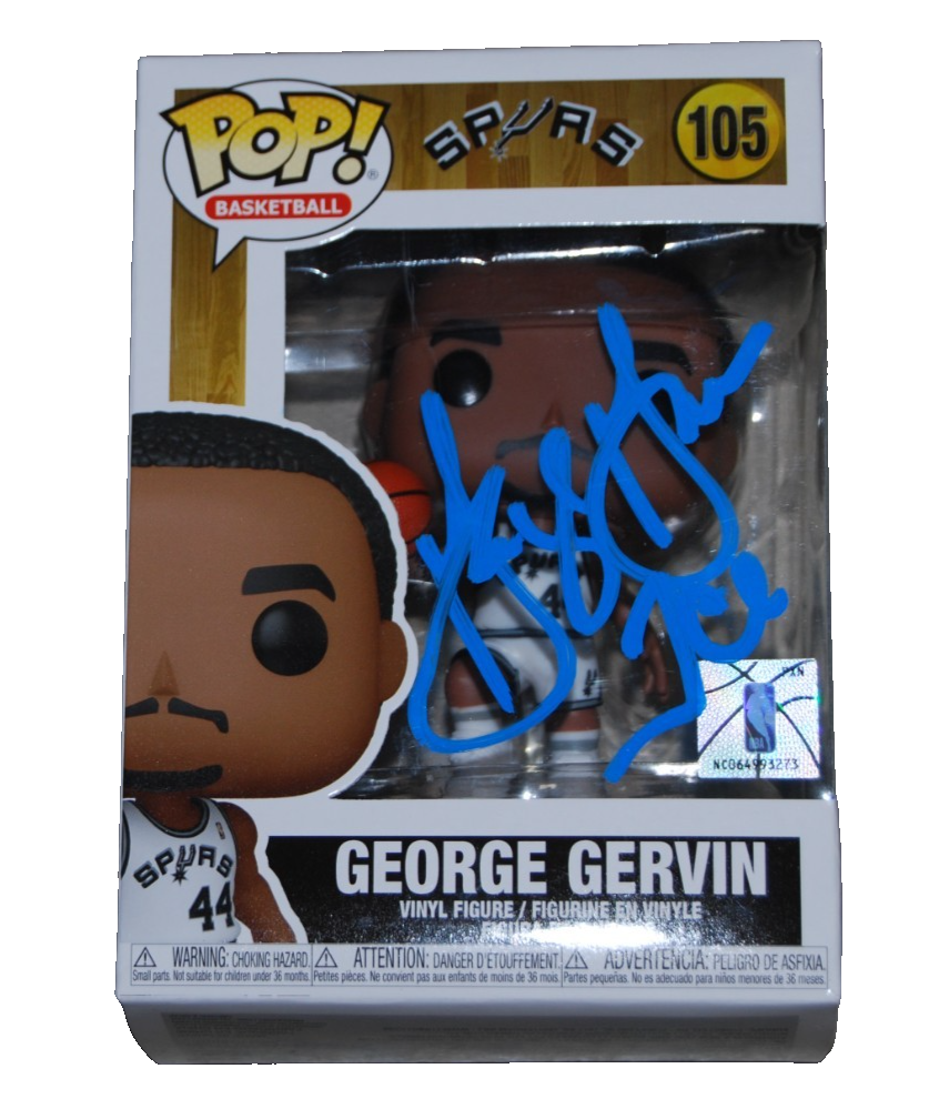 GEORGE GERVIN signed (SAN ANTONIO SPURS) Funko Pop #105 BECKETT BAS BT56262