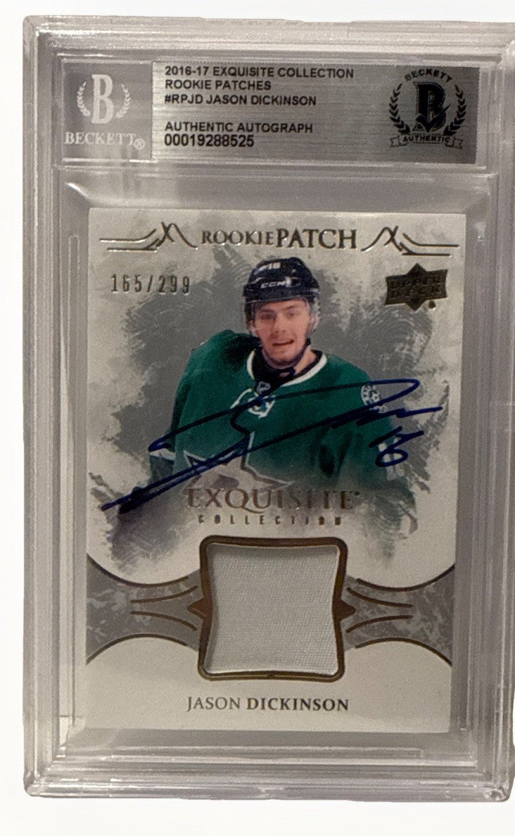 Jason Dickinson signed 2016-17 Dallas Stars Exquisite Rookie Patch Card Beckett