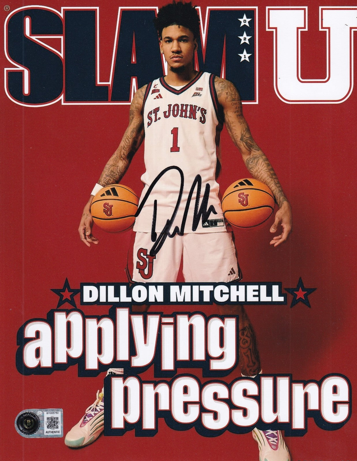 DILLON MITCHELL signed (ST JOHNS) SLAM  basketball 8x10 photo BECKETT BY085750