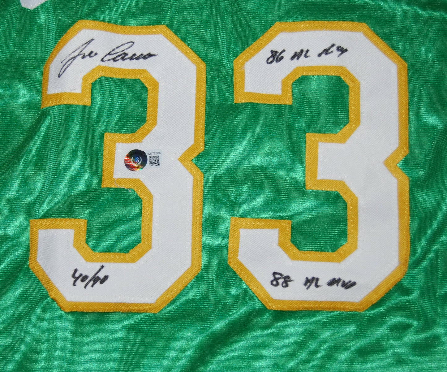 JOSE CANSECO signed (BASH BROTHER) Custom green A'S baseball jersey BECKETT BAS