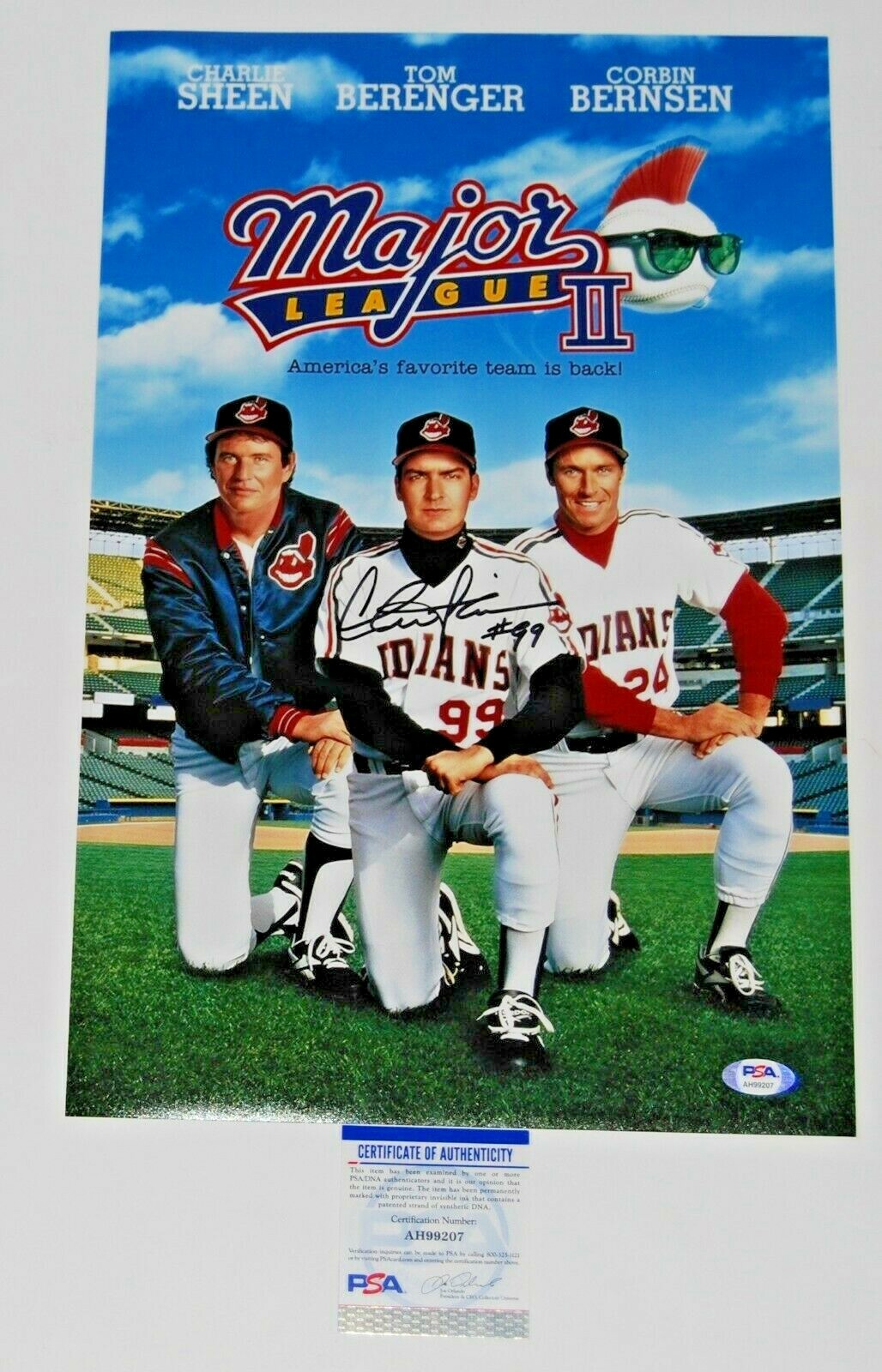 CHARLIE SHEEN signed (MAJOR LEAGUE) MOVIE 12X18 photo *Ricky Vaughn* PSA/DNA 