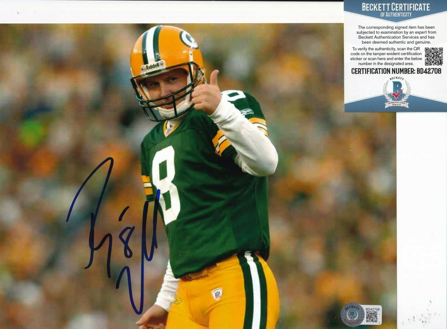 RYAN LONGWELL signed (GREEN BAY PACKERS) Football 8X10 photo BECKETT BAS BD42708