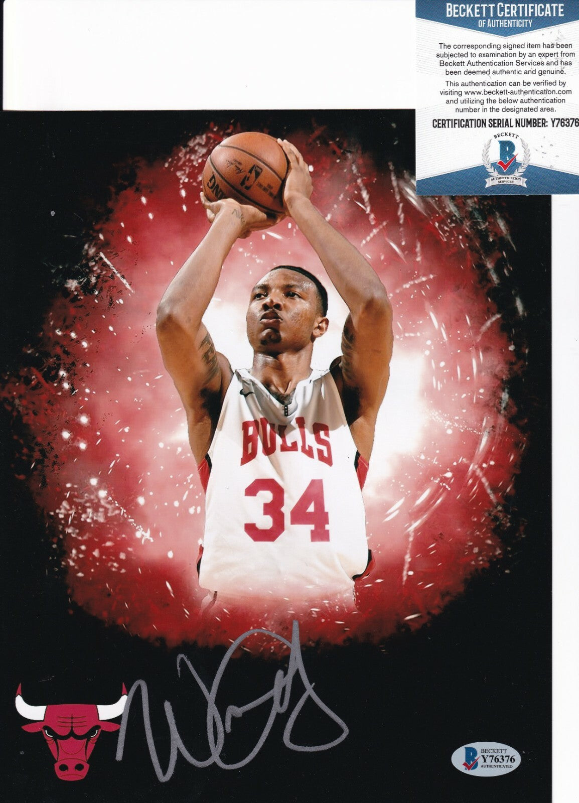 WENDELL CARTER signed (CHICAGO BULLS) Basketball 8X10 photo BECKETT BAS Y76376