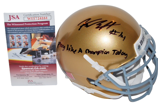 KYLE HAMILTON signed (NOTRE DAME FIGHTING IRISH) PLCT inscript mini helmet JSA