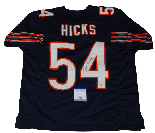 TOM HICKS signed (CHICAGO BEARS) Custom Navy football XL jersey PSA/DNA AN10408