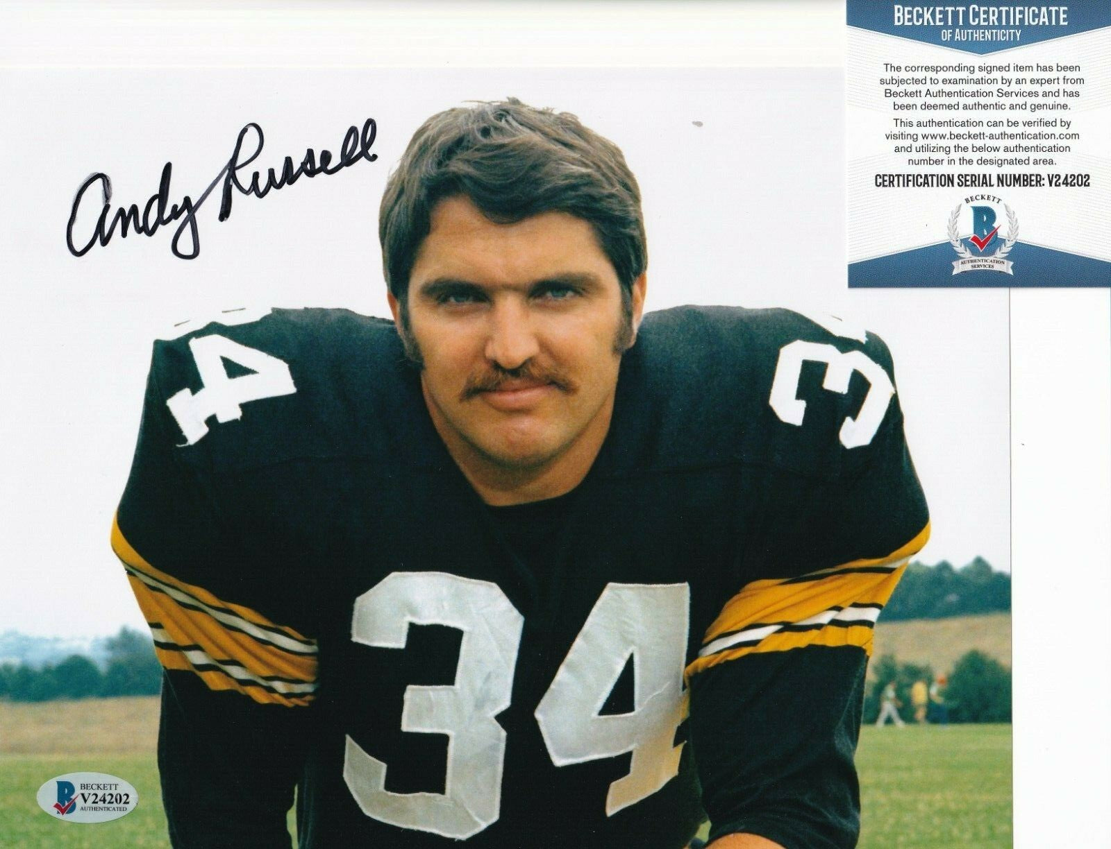 ANDY RUSSELL signed (PITTSBURGH STEELERS) Football 8X10 photo BECKETT V24202