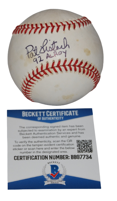 PAT LISTACH signed (MILWAUKEE BREWERS) ROY 1992 OML baseball BECKETT BAS BB97734