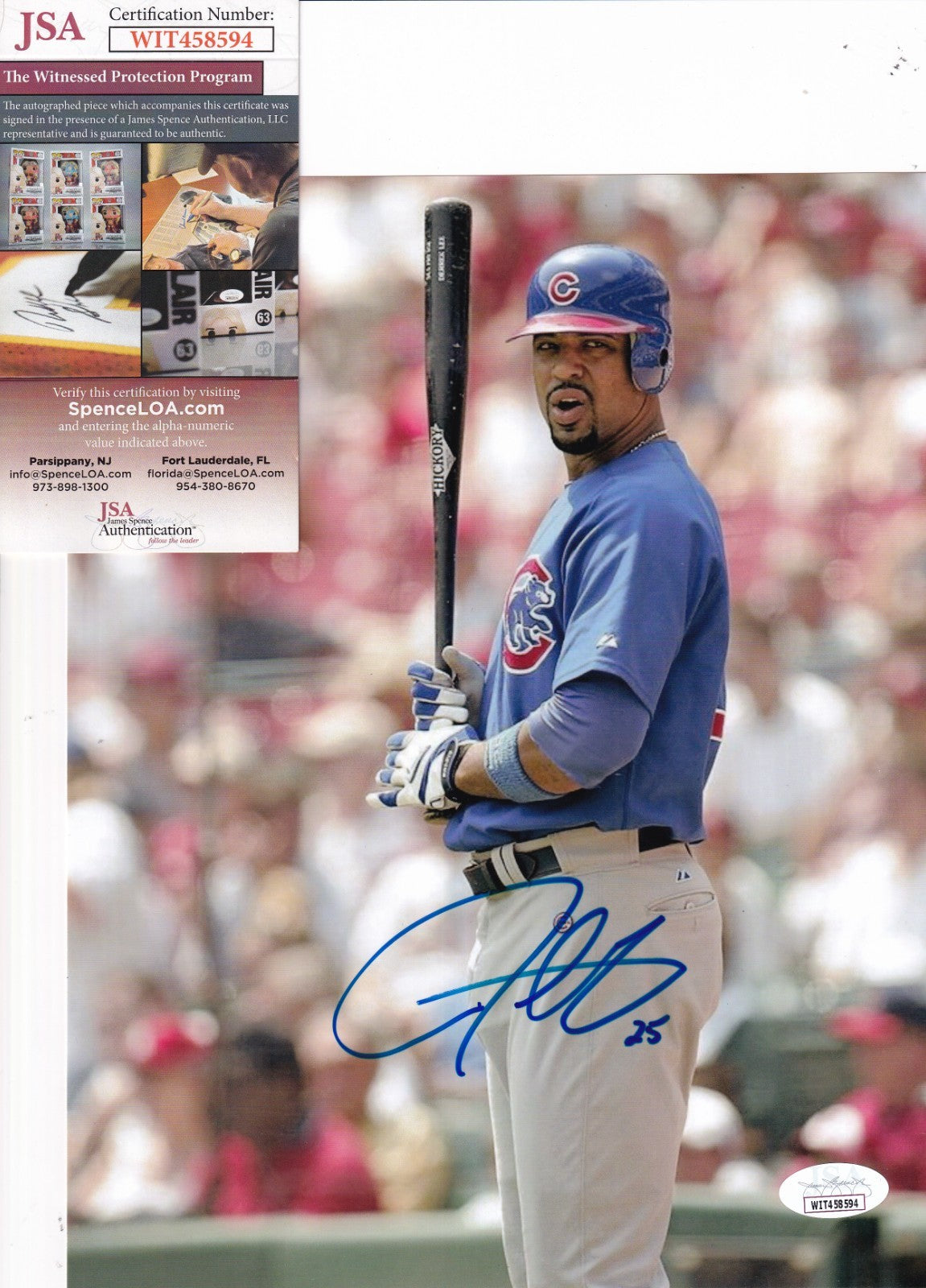 DERREK LEE signed (CHICAGO CUBS) baseball 8X10 photo JSA WITNESSED #1