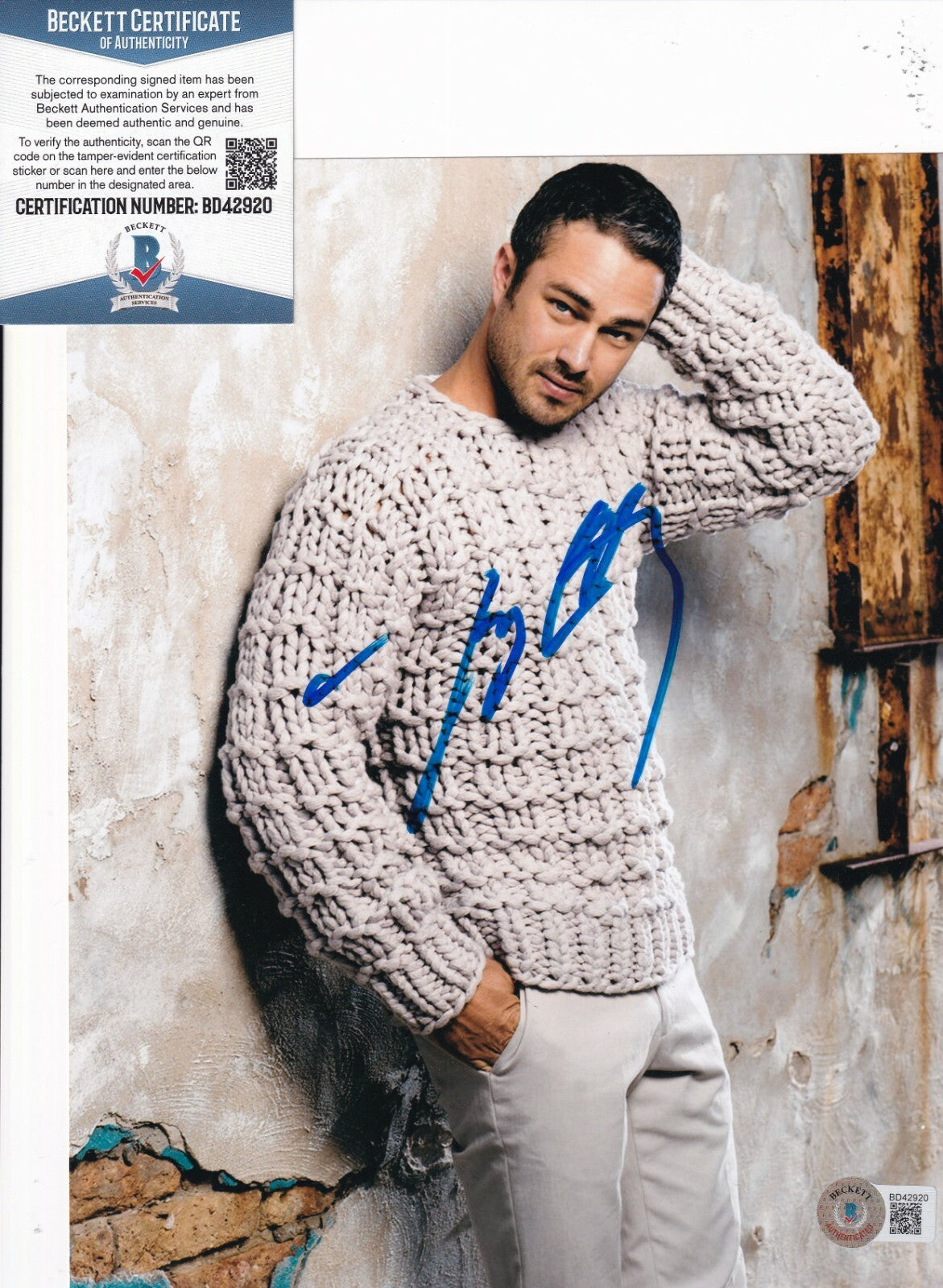 TAYLOR KINNEY signed (CHICAGO FIRE) Kelly Severide 8X10 photo BECKETT BD42920