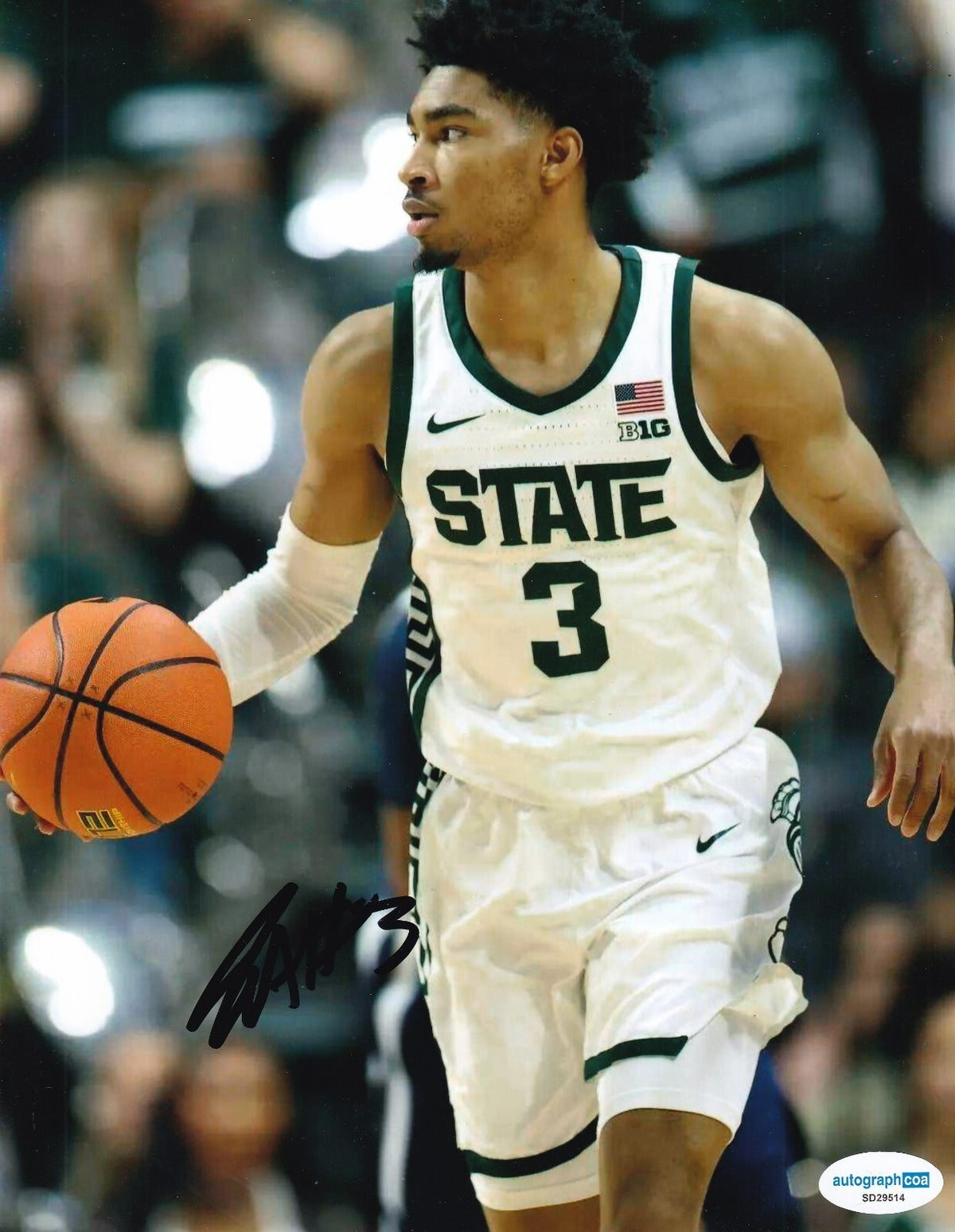 JADEN AKINS signed (MICHIGAN STATE SPARTANS) basketball 8X10 photo ACOA SD29514