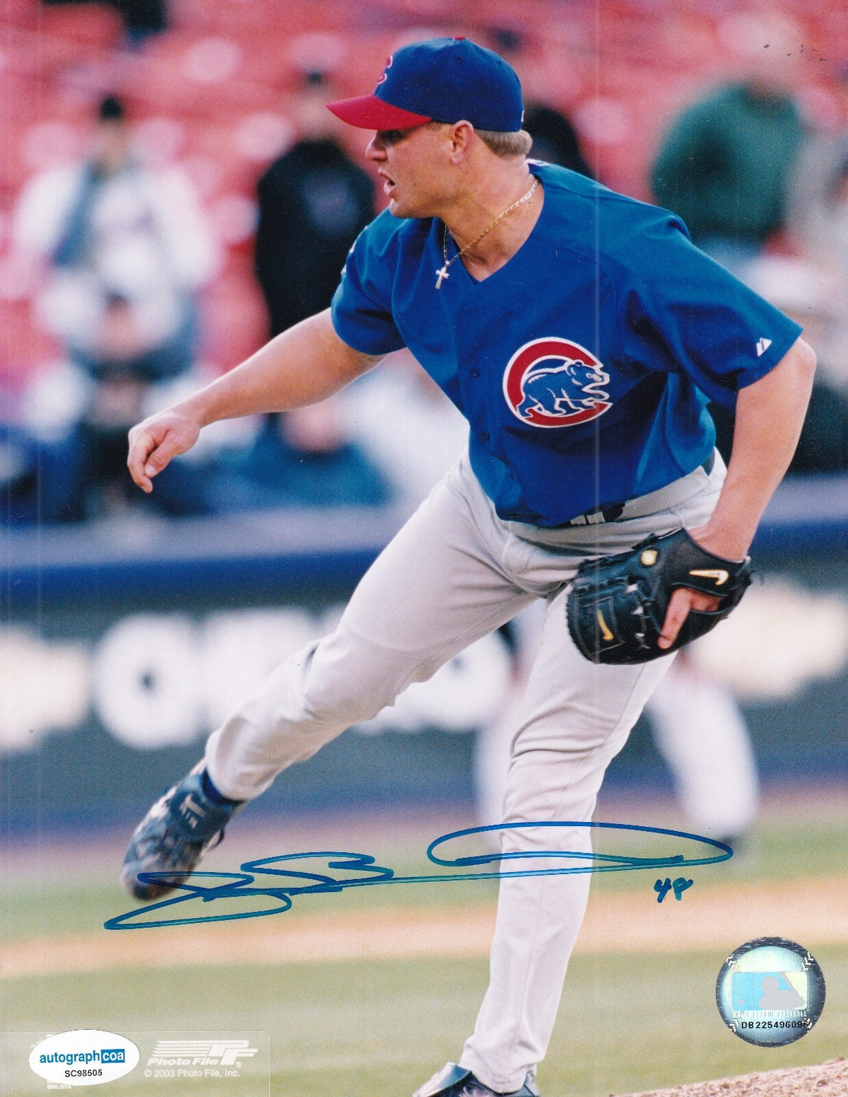 JOE BORWOSKI signed (CHICAGO CUBS) baseball 8X10 photo ACOA SC98505