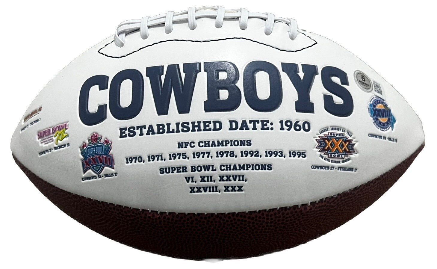 DARYL JOHNSTON signed (DALLAS COWBOYS) Official size logo football Beckett BAS