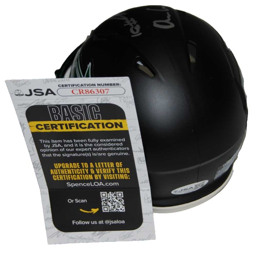 DAVID BAILEY  & OMAR COOPER JR signed (NEW YORK JETS) mini helmet JSA CR86307