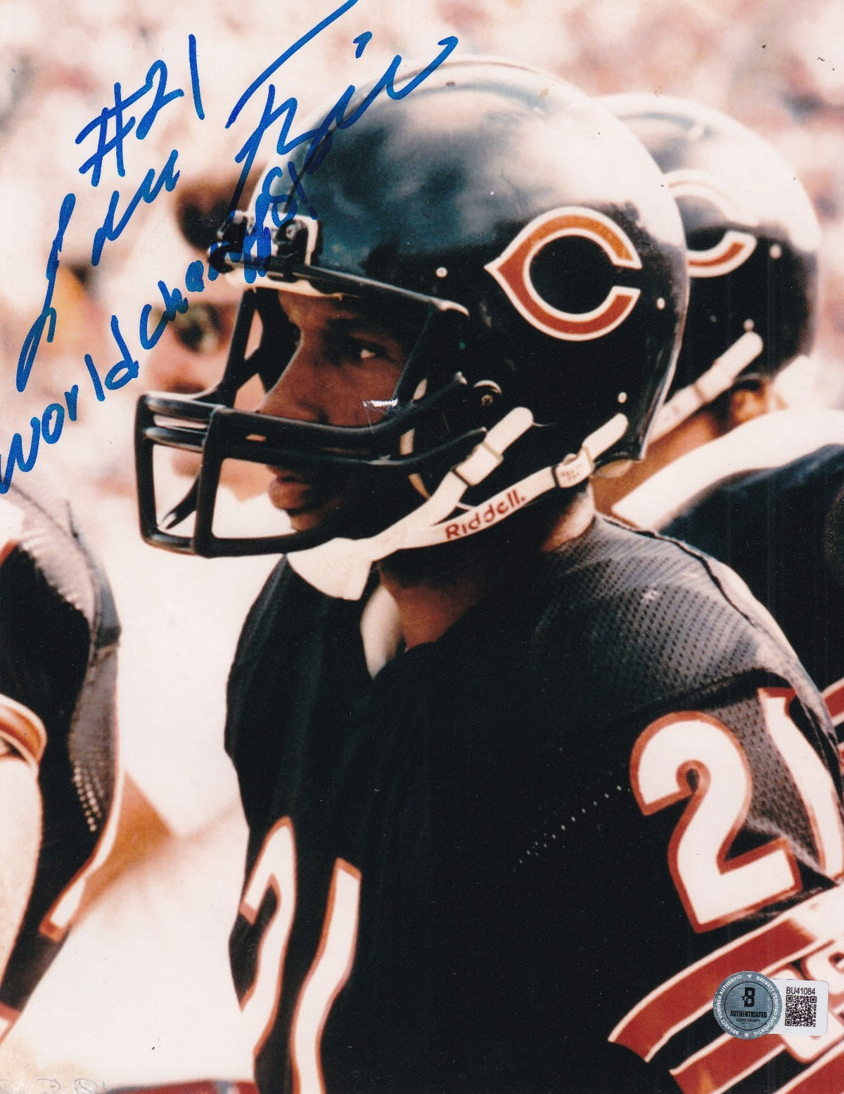 LESLIE FRAZIER signed (CHICAGO BEARS) football 8X10 photo BECKETT BAS BU41084