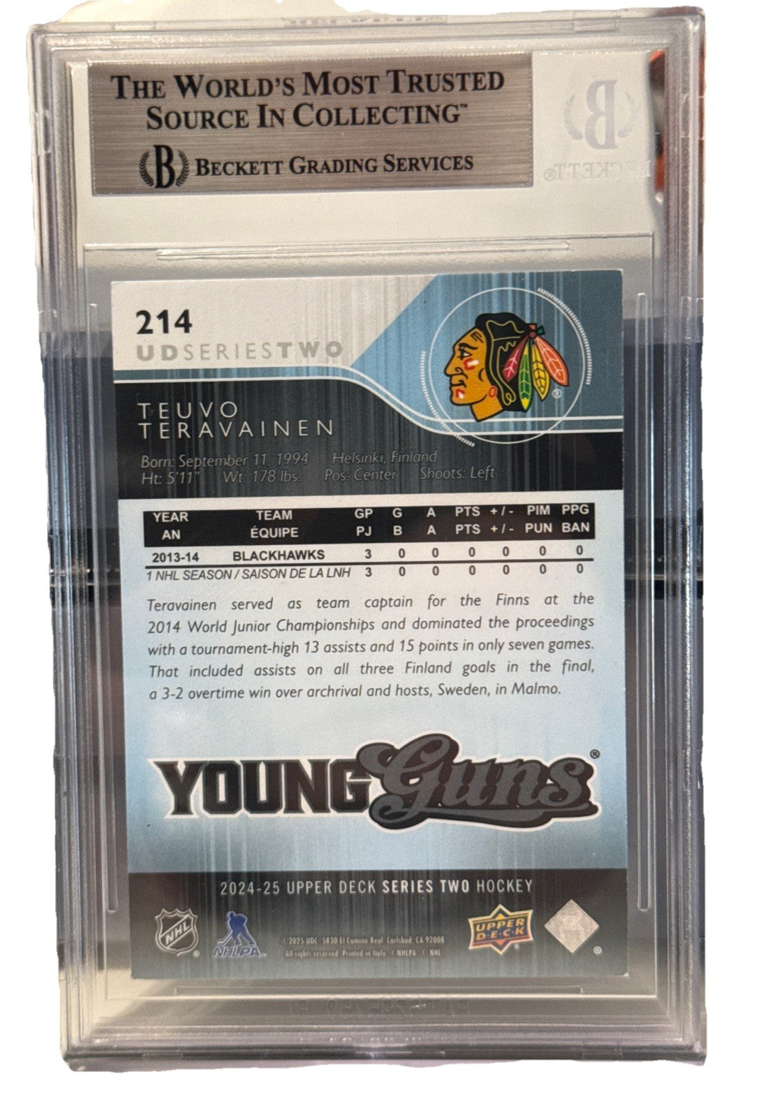 Teuvo Teravainen signed Chicago Blackhawks UD Young Guns 2024-25 card RC Beckett