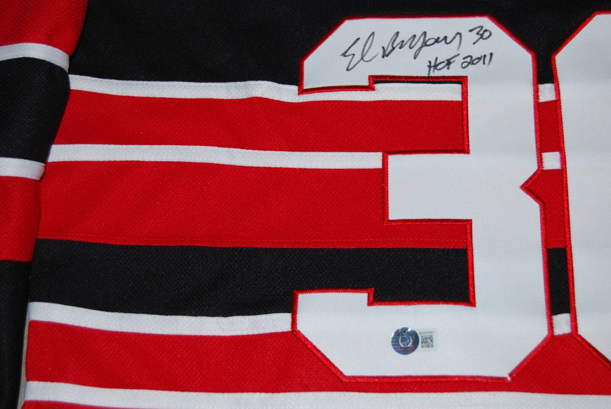 ED BELFOUR signed (CHICAGO BLACKHAWKS) Custom hockey jersey BECKETT BG93591
