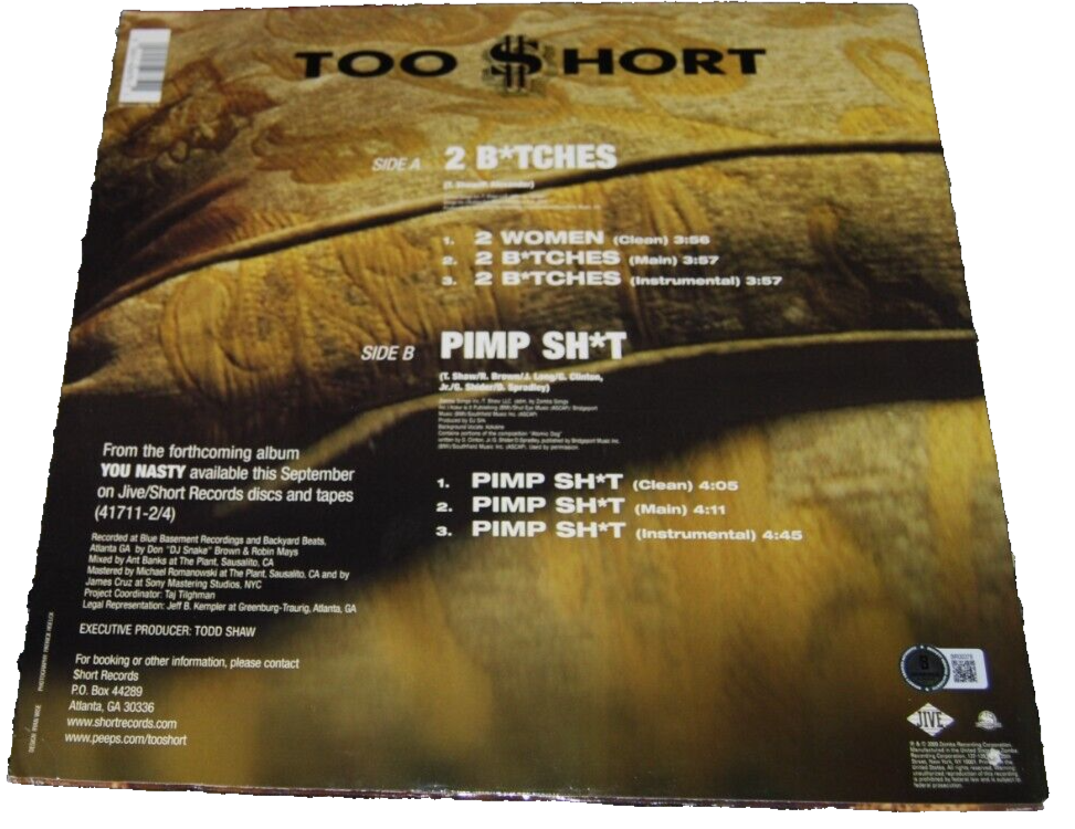TOO SHORT signed (2 B*TCHES PIMP SH*T) Vinyl Album Record BECKETT BAS BR00378