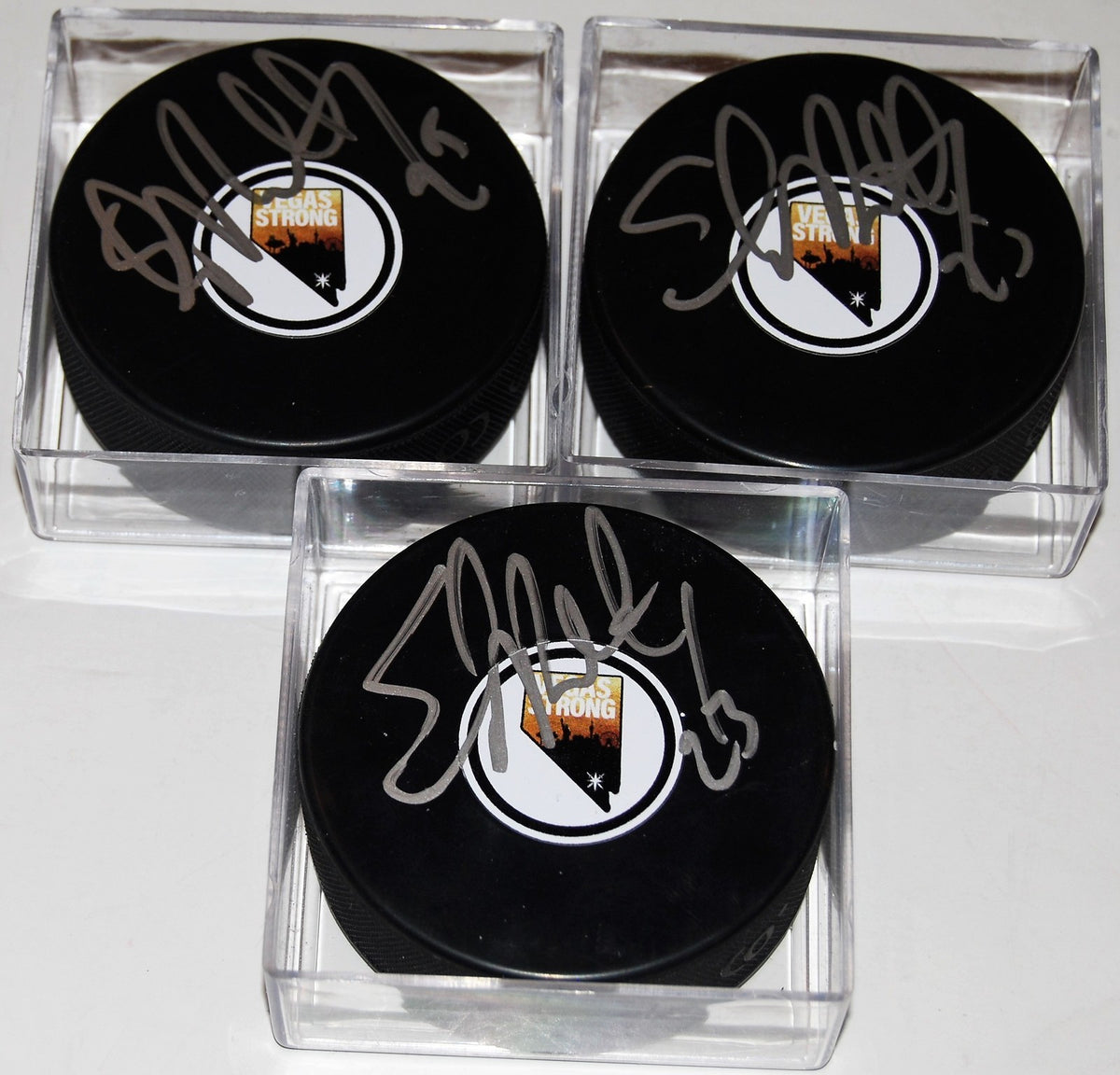 STEFAN MATTEAU signed (LAS VEGAS GOLDEN KNIGHTS) *VEGAS STRONG* puck W/COA