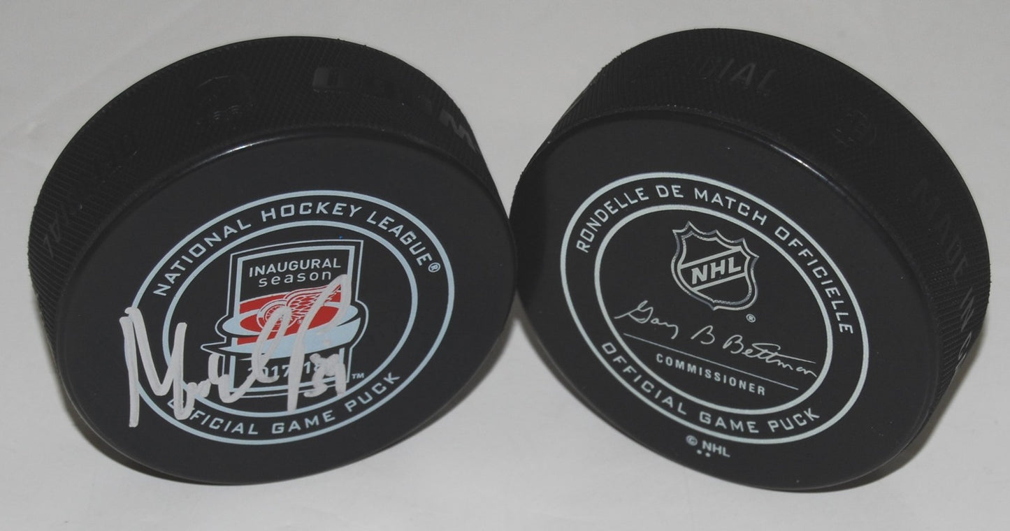 PETR MRAZEK signed (DETROIT RED WINGS) 2017-18 INAUGURAL Game puck W/COA LCA #1