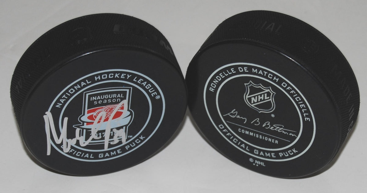 PETR MRAZEK signed (DETROIT RED WINGS) 2017-18 INAUGURAL Game puck W/COA LCA #1