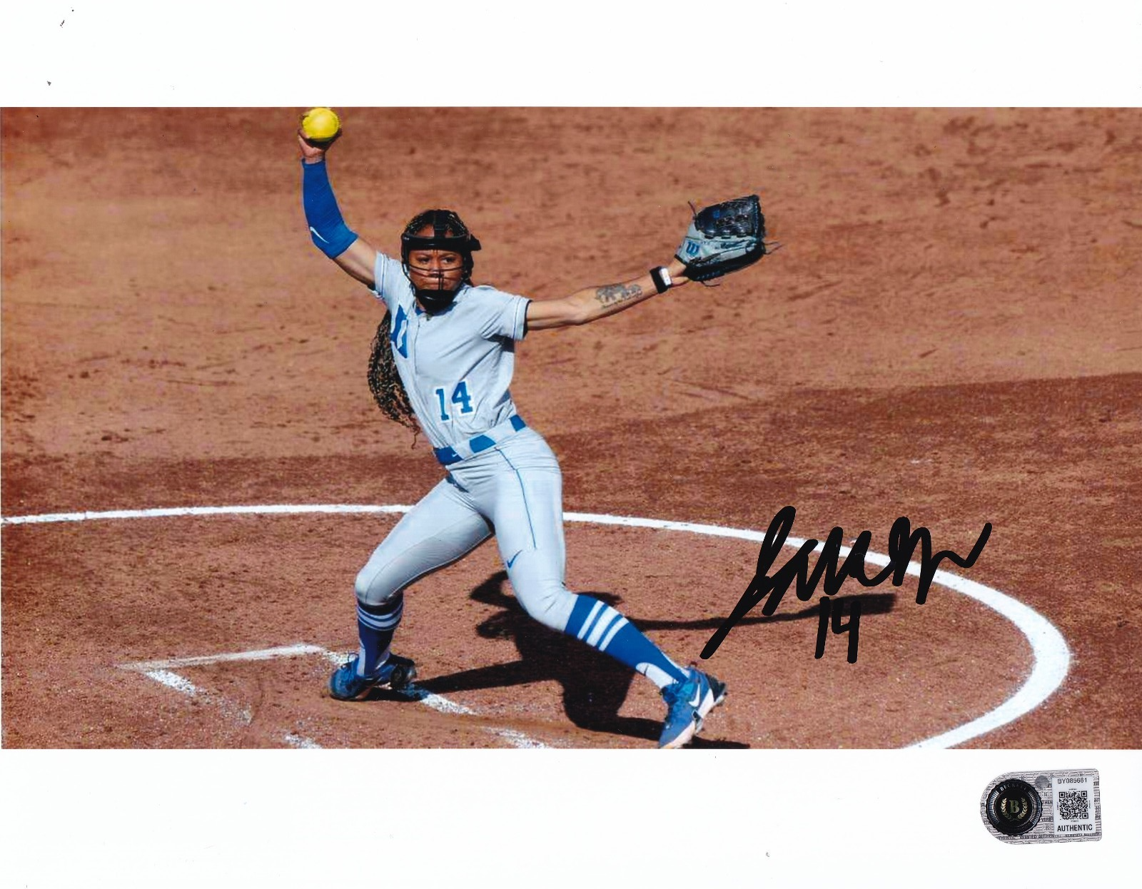 JALA WRIGHT signed (DUKE BLUE DEVILS) Softball 8X10 photo BECKETT BAS BY085661