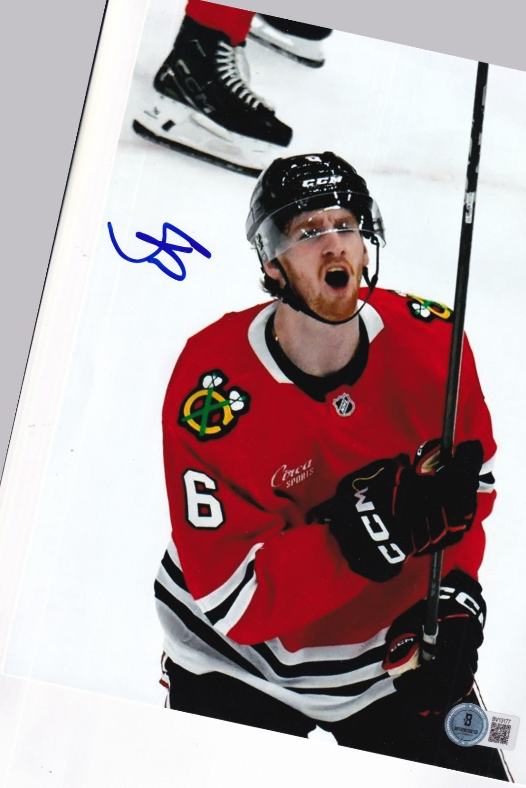 SAM RINZEL signed (CHICAGO BLACKHAWKS) Hockey 8X10 photo BECKETT BV13177