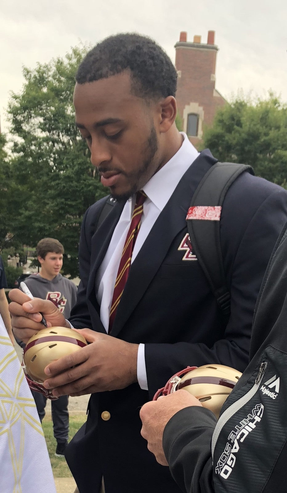 AJ DILLON signed (BOSTON COLLEGE EAGLES) mini football helmet *PROOF* W/COA C