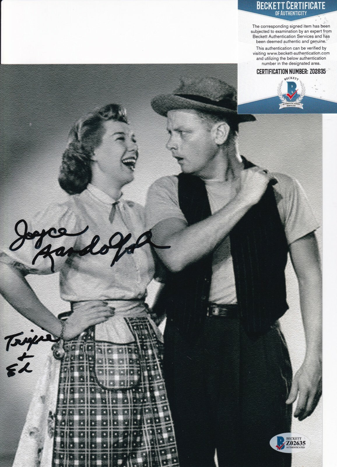 JOYCE RANDOLPH signed (THE HONEYMOONERS) Trixie 8X10 photo BECKETT BAS Z02635