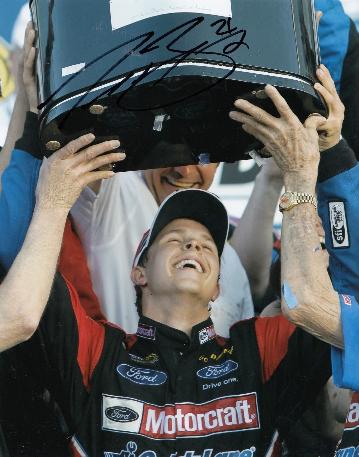 TREVOR BAYNE signed (NASCAR RACING CHAMPION) *DAYTONA 500* 8X10 photo W/COA #1