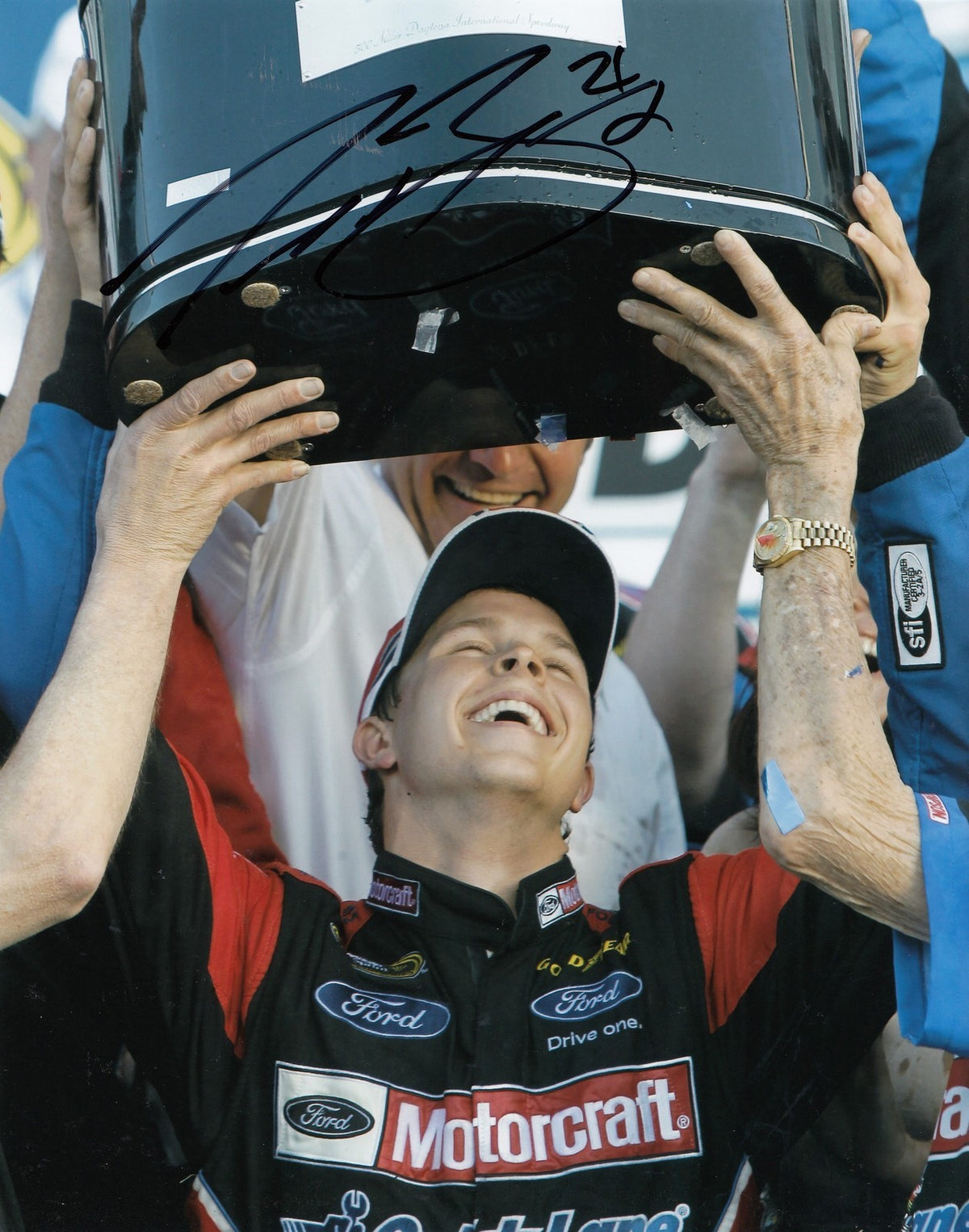 TREVOR BAYNE signed (NASCAR RACING CHAMPION) *DAYTONA 500* 8X10 photo W/COA #1