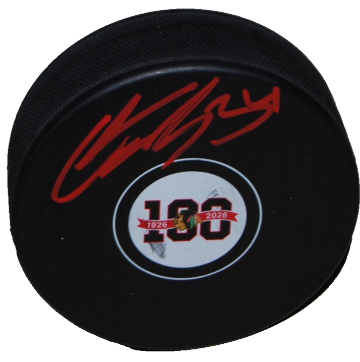 COLTON DACH signed (CHICAGO BLACKHAWKS) 100th Anniversary puck BECKETT BV10214