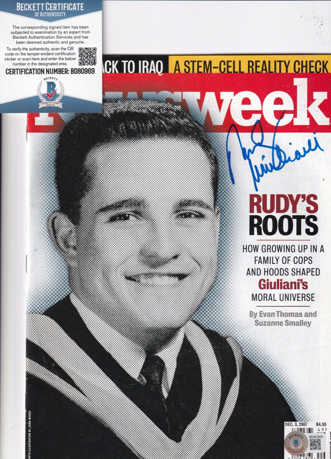 RUDY GIULIANI signed (NEW YORK MAYOR) Newsweek magazine BECKETT BAS BD80969