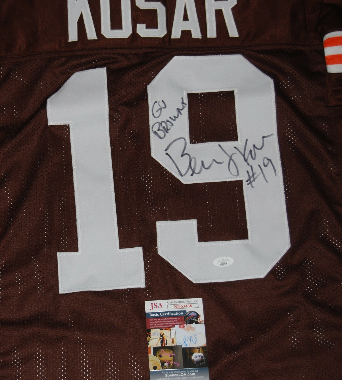 BERNIE KOSAR signed (CLEVELAND BROWNS) custom autographed football jersey JSA 